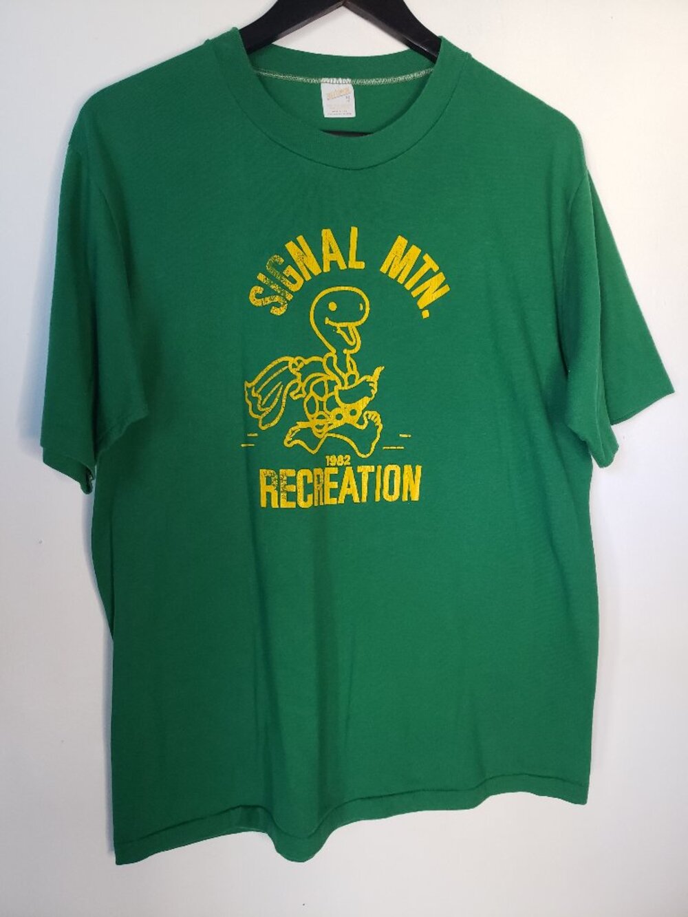Vintage 80s Single Stitch Green Tee Yellow Turtle Signal Moun 1982 Recreation XL